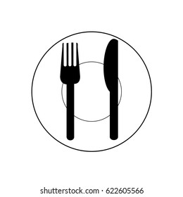 Fork, knife, plate icon
