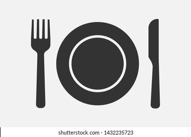 Fork Knife Plate Icon Isolated On White Background. Vector Illustration. Eps 10.