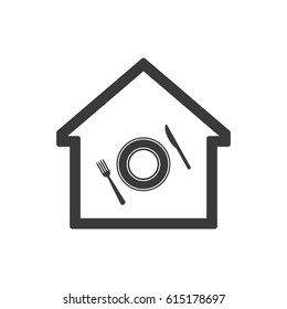 Fork, knife, plate icon, isolated. Flat  design.