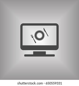 Fork, knife, plate icon, isolated. Flat  design.