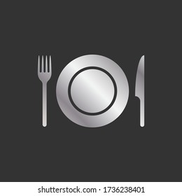 Gabelmesser- und Plattensymbol-Logo. Einfaches, flaches Restaurant oder ein Café-Plätzchen. Symbol für Küche und Abendessen. Vector Illustrationsbild. isoliert auf weißem Hintergrund.