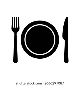 Fork Faca Placa Ícone Mínimo Preto Silhueta Vetor para Restaurante e Jantar Design