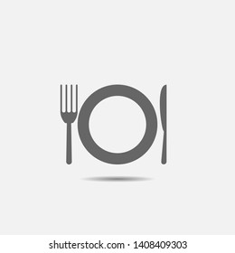 Fork, knife and plate icon. Restaurant or cafe symbol, Vector illustration