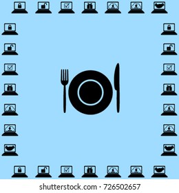 Fork, knife and plate icon, utensil vector illustration