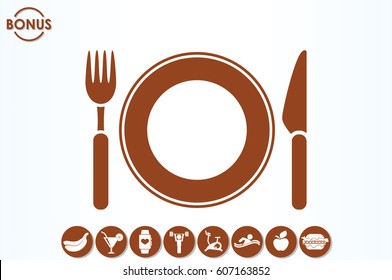 fork, knife, plate icon vector illustration eps10