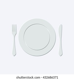 fork knife and plate - light gray vector icon