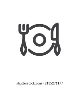 Fork knife plate line icon. linear style sign for mobile concept and web design. Cutlery outline vector icon. Restaurant symbol, logo illustration. Vector graphics