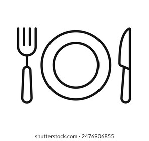 Fork, knife and plate line icon set. Dinner, Restaurant, Food, Menu symbol. Editable stroke. Vector