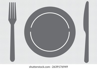 Fork, knife and plate. Menu symbol. Tableware instruments. Restaurant icon. Food, plate, fork, knife, cutlery icon set EPS 10