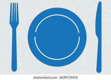 Fork, knife and plate. Menu symbol. Tableware instruments. Restaurant icon. Food, plate, fork, knife, cutlery icon set EPS 10