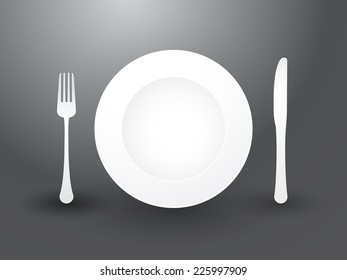 fork knife and plate on black background