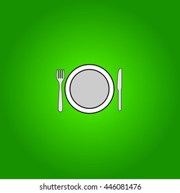 fork knife and plate on a green background icon