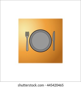 fork knife and plate on a orange background icon