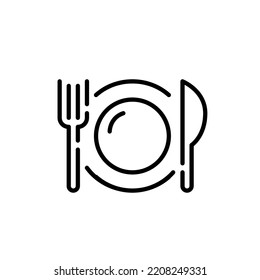 Fork, knife and plate. Restaurant and food icon. Pixel perfect, editable stroke