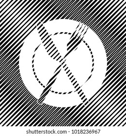 Fork, Knife and Plate sign. Vector. Icon. Hole in moire background.