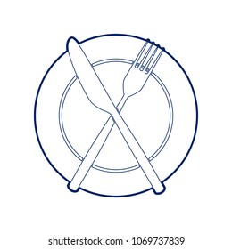 Fork, Knife and Plate sign. Vector. Flat style black icon on white.