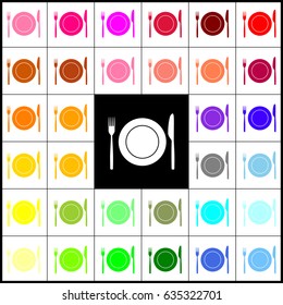 Fork, Knife and Plate sign. Vector. Felt-pen 33 colorful icons at white and black backgrounds. Colorfull.