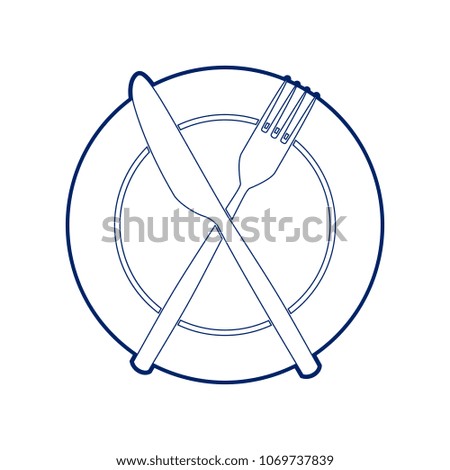 Fork, Knife and Plate sign. Vector. Flat style black icon on white.