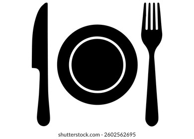 Fork, knife, plate and spoon icon silhouette vector illustration
