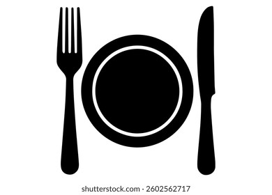 Fork, knife, plate and spoon icon silhouette vector illustration
