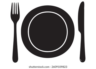 Fork, knife, plate and spoon icon silhouette vector illustration