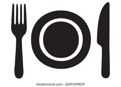 Fork, knife, plate and spoon icon silhouette vector illustration