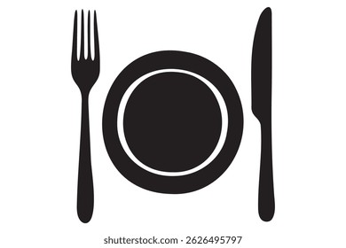 Fork, knife, plate and spoon icon silhouette vector illustration
