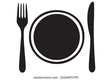 Fork, knife, plate and spoon icon silhouette vector illustration
