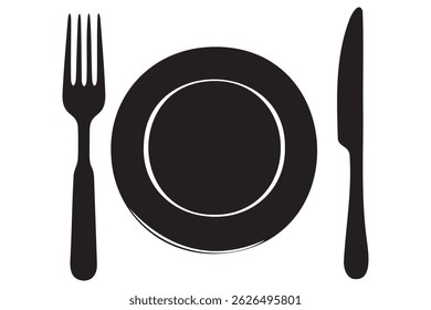 Fork, knife, plate and spoon icon silhouette vector illustration
