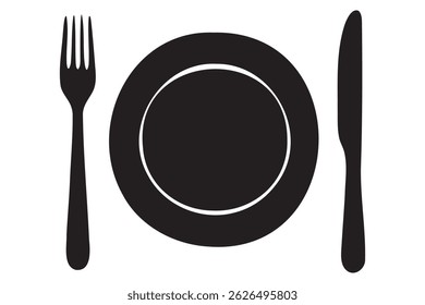 Fork, knife, plate and spoon icon silhouette vector illustration
