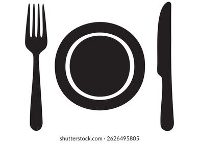 Fork, knife, plate and spoon icon silhouette vector illustration
