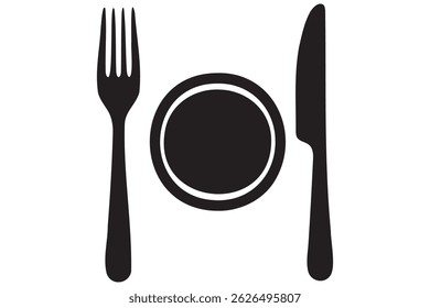 Fork, knife, plate and spoon icon silhouette vector illustration
