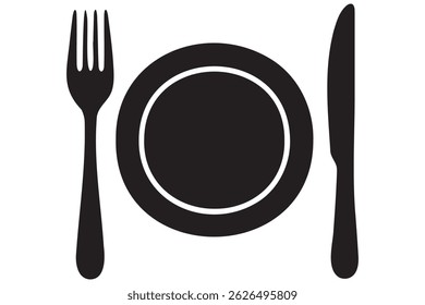 Fork, knife, plate and spoon icon silhouette vector illustration
