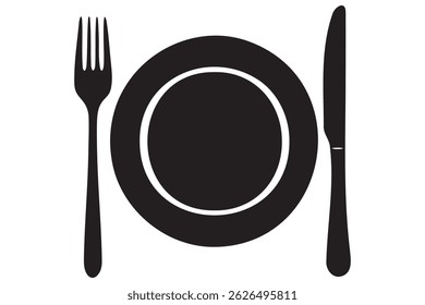 Fork, knife, plate and spoon icon silhouette vector illustration
