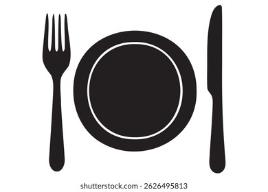 Fork, knife, plate and spoon icon silhouette vector illustration
