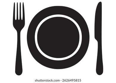 Fork, knife, plate and spoon icon silhouette vector illustration
