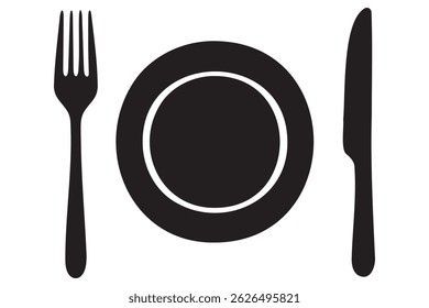 Fork, knife, plate and spoon icon silhouette vector illustration
