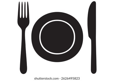Fork, knife, plate and spoon icon silhouette vector illustration
