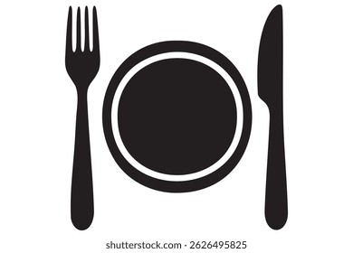 Fork, knife, plate and spoon icon silhouette vector illustration
