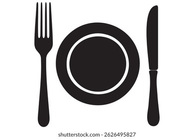 Fork, knife, plate and spoon icon silhouette vector illustration
