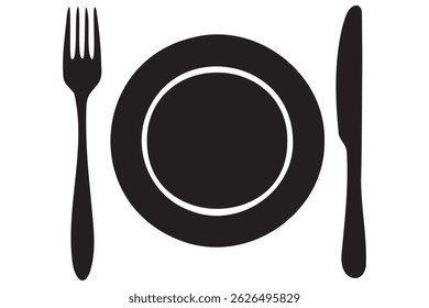 Fork, knife, plate and spoon icon silhouette vector illustration
