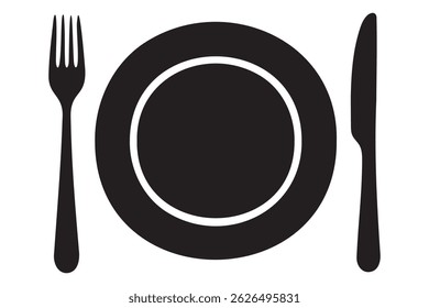 Fork, knife, plate and spoon icon silhouette vector illustration
