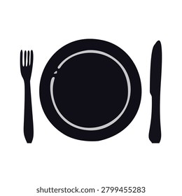 Fork, knife, plate and spoon icon silhouette vector illustration. Plate Setting Icon. Kitchen icon of dish, fork and knife. Vector illustration. plate design illustration. Cooking icon template vector
