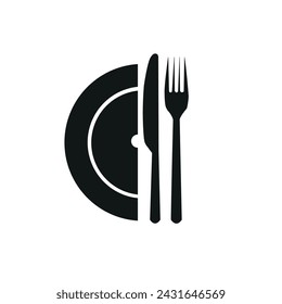 Fork, knife, plate and spoon. Menu symbol. Restaurant icon. Food, plate, fork, knife, spoon, cutlery icon. Vector