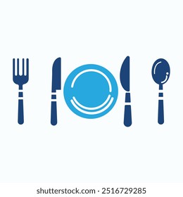 Fork, knife, plate and spoon. Menu symbol. Restaurant icon. Food, plate, fork, knife, spoon, cutlery icon set. Vector