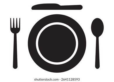 Fork, knife, plate and spoon. Menu symbol. Restaurant icon. Restaurant icon. Food, plate, fork, knife, spoon, cutlery icon set. eps 10