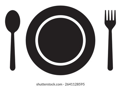 Fork, knife, plate and spoon. Menu symbol. Restaurant icon. Restaurant icon. Food, plate, fork, knife, spoon, cutlery icon set. eps 10