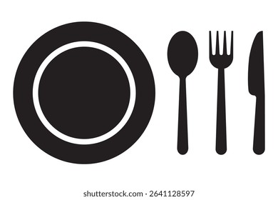 Fork, knife, plate and spoon. Menu symbol. Restaurant icon. Restaurant icon. Food, plate, fork, knife, spoon, cutlery icon set. eps 10