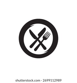Garfo, faca, prato e colher. Símbolo de menu. Ícone do restaurante. Comida, prato, garfo, faca, colher, ícone de talheres
