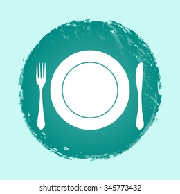 fork knife and plate vector icon - round button